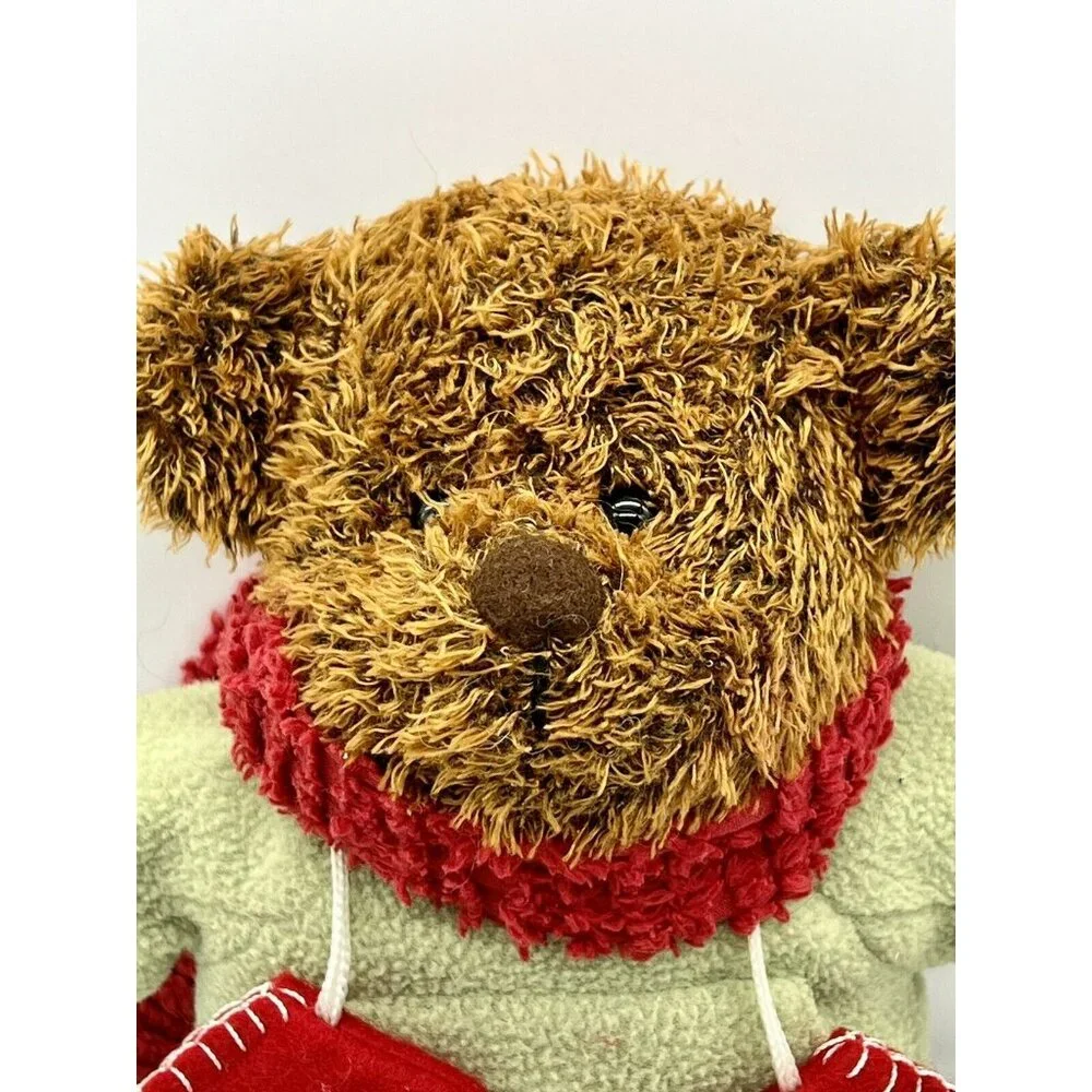 Hallmark Teddy Bear Plush Red Scarf and Mittens with Green Shirt Christmas‎